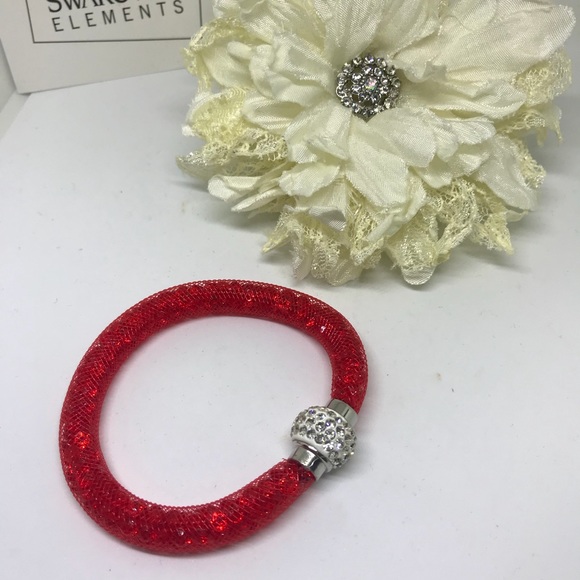 7" Red Crystal Mesh Bracelet [JW-25] - Picture 2 of 6